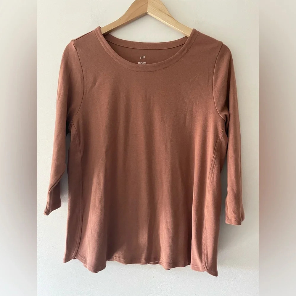 J. Jill 100% Pima Cotton Brown‎ 3/4 Sleeve Scoop Neck Tee